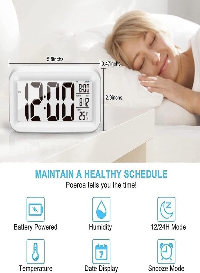 Lifera White Digital Table Desk Multifunction Alarm Clock [Battery Operated | LCD Backlit | Small Size | 12 Functions Include Temperature and Date]-Elegant Professional Clock. (Pack of 1) - Image 4